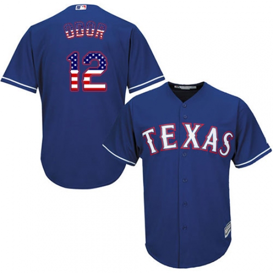Men's Majestic Texas Rangers #12 Rougned Odor Authentic Royal Blue USA Flag Fashion MLB Jersey - Ujersey