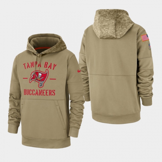 Men's Tampa Bay Buccaneers Tan 2019 Salute to Service Sideline Therma Pullover Hoodie - Ujersey