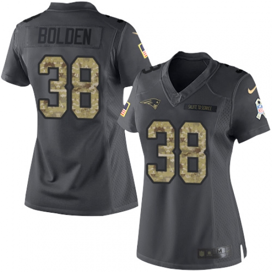 Women's Nike New England Patriots #38 Brandon Bolden Limited Black 2016 Salute to Service NFL Jersey - Ujersey