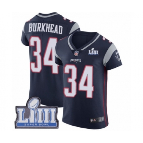 Men's Nike New England Patriots #34 Rex Burkhead Navy Blue Team Color Vapor Untouchable Elite Player Super Bowl LIII Bound NFL Jersey - Ujersey