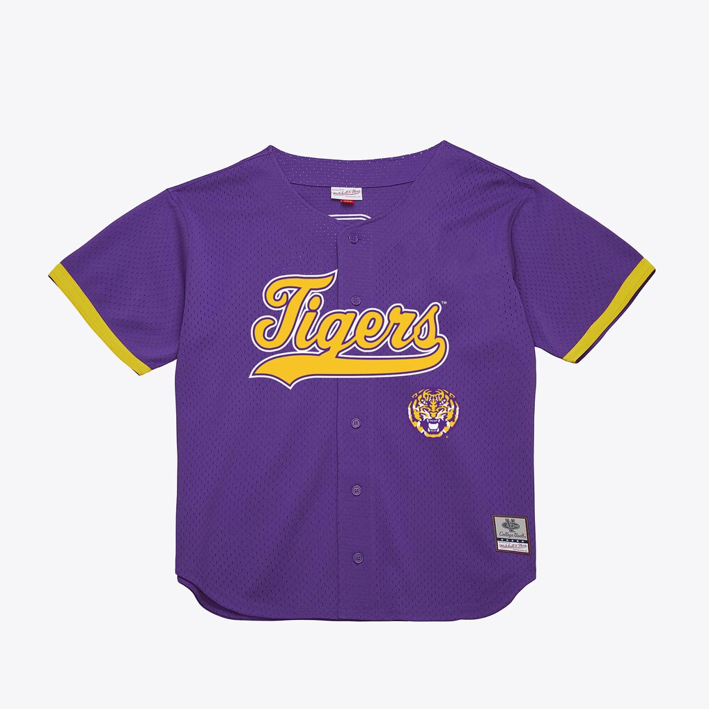 Men's Mitchell & Ness Purple LSU Tigers Mesh Button-Up Batting Practice Baseball Jersey - ujerseystore