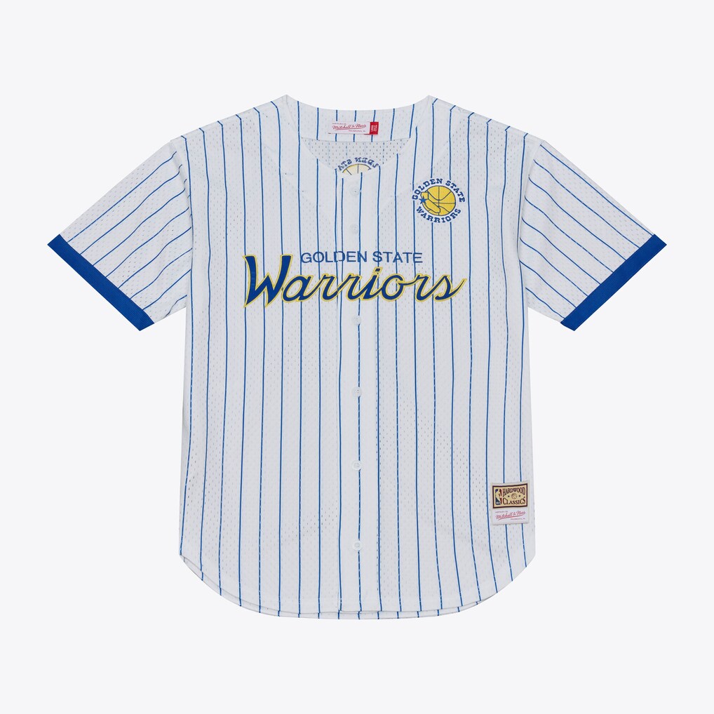 Men's Golden State Warriors Mitchell & Ness White Head Coach Pinstripe Mesh Full-Button Baseball Jersey - Vujersey Los Angeles Rams