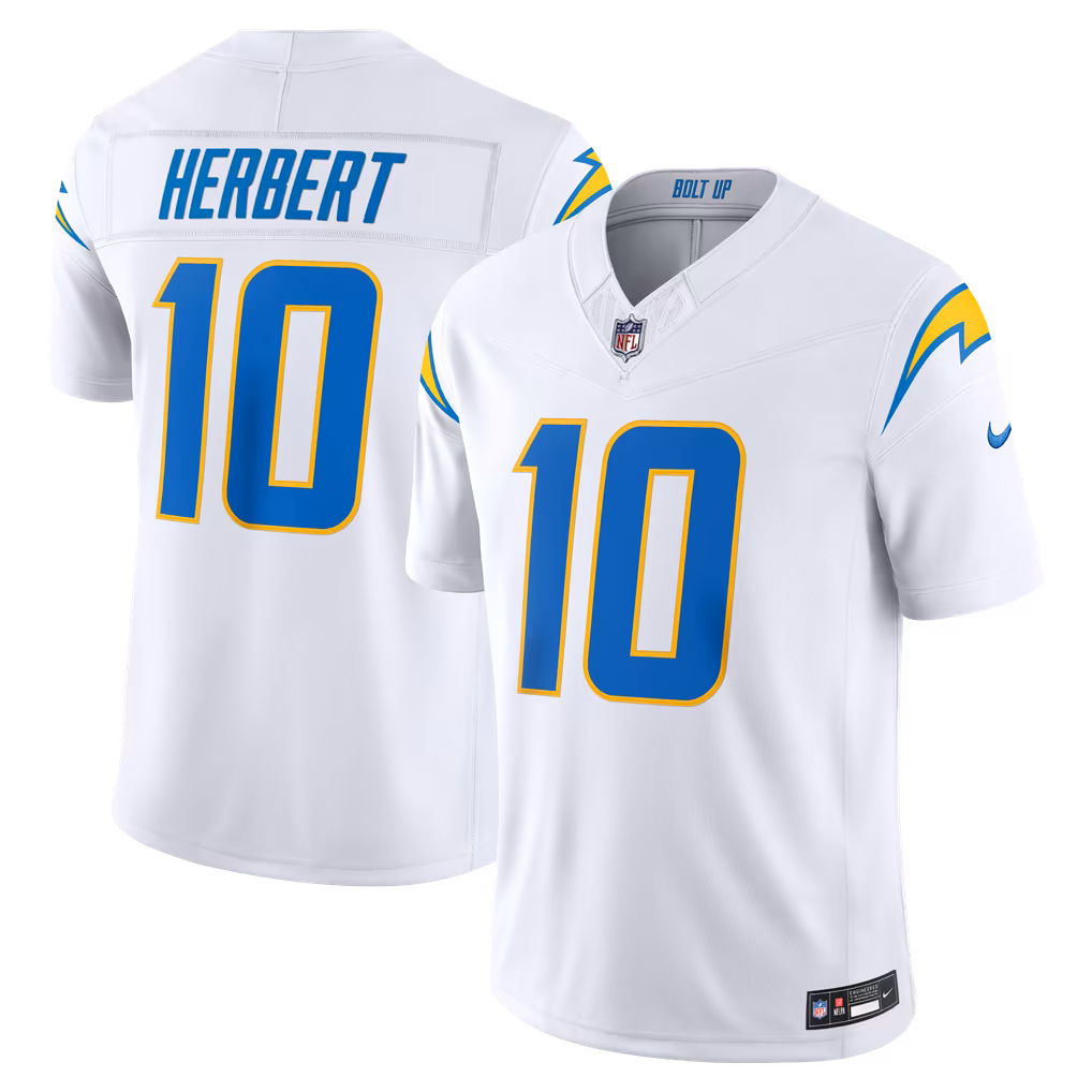 Men's Los Angeles Chargers Justin Herbert Nike White Alternate Vapor F.U.S.E. Stitched Limited Jersey - Ujersey Shop