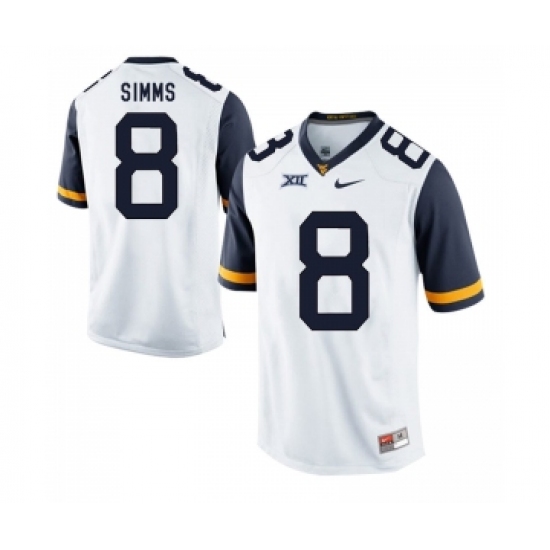 West Virginia Mountaineers 8 Marcus Simms White College Football Jersey - Ujersey