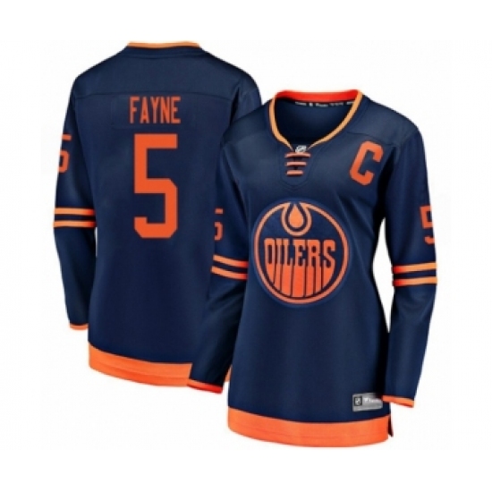 Women's Edmonton Oilers #5 Mark Fayne Authentic Navy Blue Alternate Hockey Jersey - Ujersey