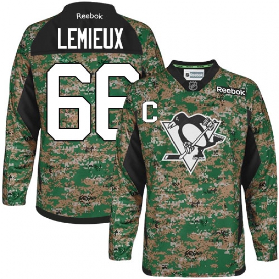 Men's Reebok Pittsburgh Penguins #66 Mario Lemieux Authentic Camo Veterans Day Practice NHL Jersey - Ujersey