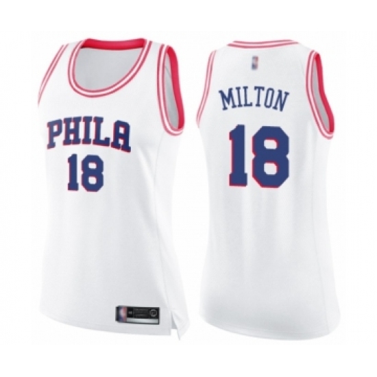 Women's Philadelphia 76ers #18 Shake Milton Swingman White Pink Fashion Basketball Jersey - Ujersey