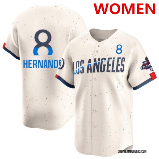 Women's Los Angeles Dodgers #8 Enrique Hernández Cream 2024 World Series Champions City Connect Limited Stitched Baseball Jersey - Ujersey