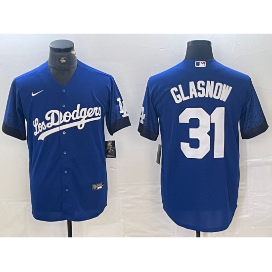 Men's Los Angeles Dodgers #31 Tyler Glasnow Blue 2021 City Connect Cool Base Stitched Jersey - Ujersey