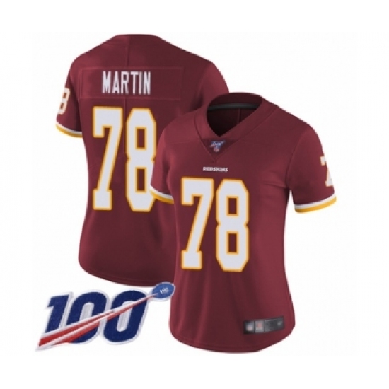 Women's Washington Redskins #78 Wes Martin Burgundy Red Team Color Vapor Untouchable Limited Player 100th Season Football Jersey