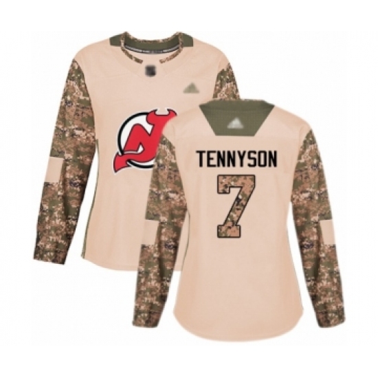 Women's New Jersey Devils #7 Matt Tennyson Authentic Camo Veterans Day Practice Hockey Jersey - Ujersey
