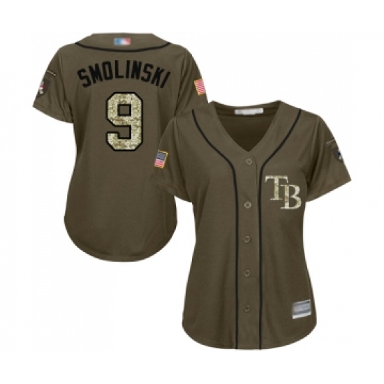 Women's Tampa Bay Rays #9 Jake Smolinski Authentic Green Salute to Service Baseball Jersey - Ujersey