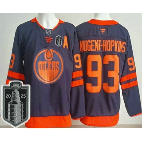 Men's Edmonton Oilers #93 Ryan Nugent Hopkins Navy 2025 Stanley Cup Final Authentic Jersey - Ujersey
