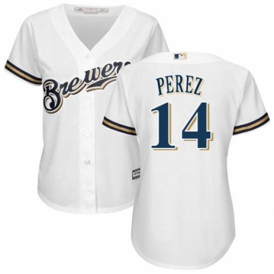 Women's Majestic Milwaukee Brewers #14 Hernan Perez Authentic Navy Blue Alternate Cool Base MLB Jersey - Ujersey