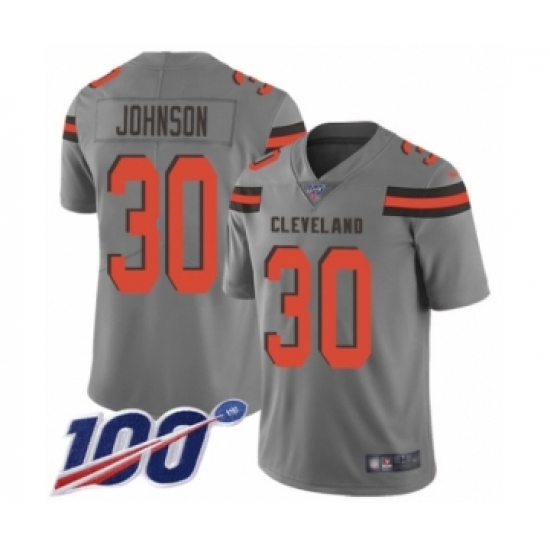 Youth Cleveland Browns #30 D'Ernest Johnson Limited Gray Inverted Legend 100th Season Football Jersey - Ujersey