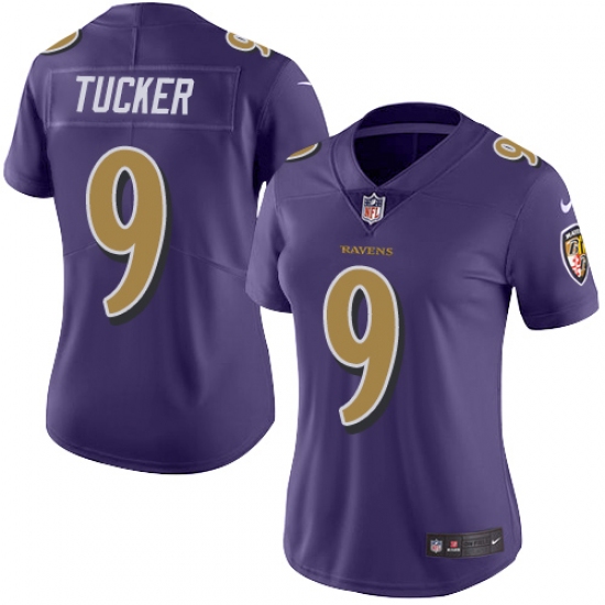 Women's Nike Baltimore Ravens #9 Justin Tucker Limited Purple Rush Vapor Untouchable NFL Jersey - Ujersey