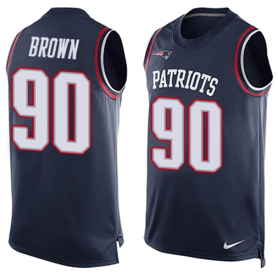 Men's Nike New England Patriots #90 Malcom Brown Limited Navy Blue Player Name & Number Tank Top NFL Jersey - Ujersey