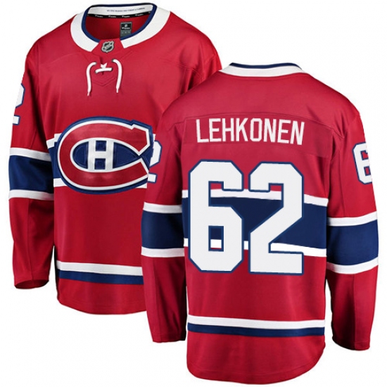 Men's Montreal Canadiens #62 Artturi Lehkonen Authentic Red Home Fanatics Branded Breakaway NHL Jersey - Ujersey