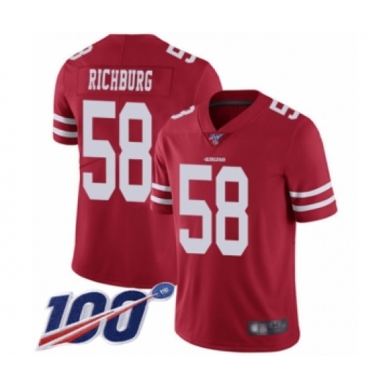 Youth San Francisco 49ers #58 Weston Richburg Red Team Color Vapor Untouchable Limited Player 100th Season Football Jersey - Ujersey