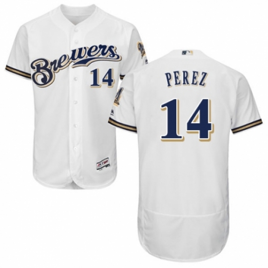 Men's Majestic Milwaukee Brewers #14 Hernan Perez Navy Blue Alternate Flex Base Authentic Collection MLB Jersey