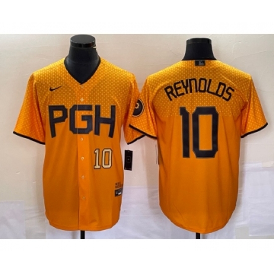Men's Nike Pittsburgh Pirates #10 Bryan Reynolds Number Gold 2023 City Connect Stitched Jersey2 - Ujersey