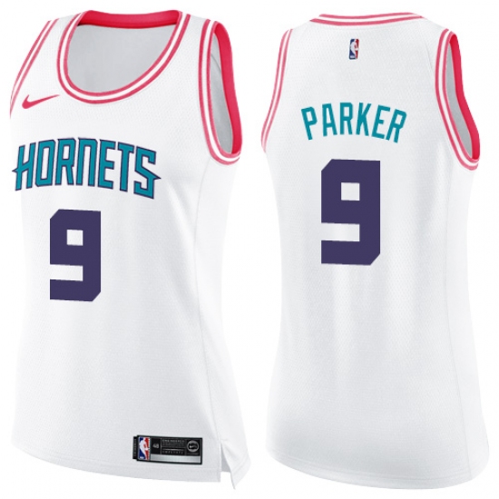 Women's Nike Charlotte Hornets #9 Tony Parker Swingman White Pink Fashion NBA Jersey - Ujersey