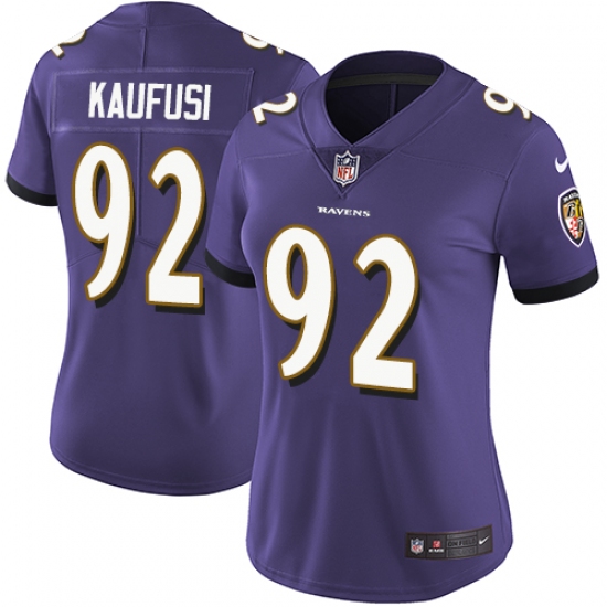 Women's Nike Baltimore Ravens #92 Bronson Kaufusi Purple Team Color Vapor Untouchable Limited Player NFL Jersey - Ujersey
