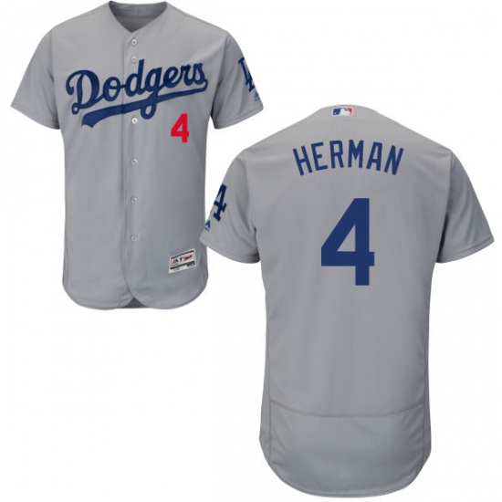 Men's Majestic Los Angeles Dodgers #4 Babe Herman Gray Alternate Road Flexbase Authentic Collection MLB Jersey - Ujersey