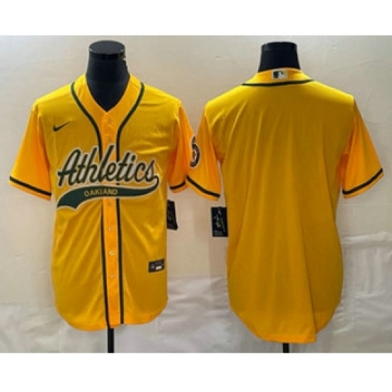 Men's Oakland Athletics Blank Yellow Cool Base Stitched Baseball Jersey - Ujersey