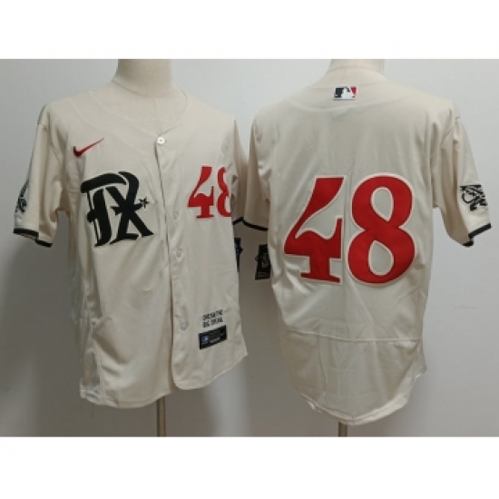 Men's Texas Rangers #48 Jacob deGrom Number Cream 2023 City Connect Flex Base Stitched Jersey - Ujersey