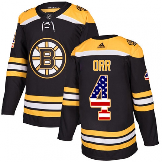 Men's Adidas Boston Bruins #4 Bobby Orr Authentic Black USA Flag Fashion NHL Jersey - Ujersey