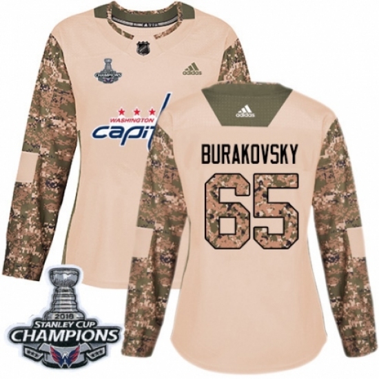 Women's Adidas Washington Capitals #65 Andre Burakovsky Authentic Camo Veterans Day Practice 2018 Stanley Cup Final Champions NHL Jersey - Ujersey