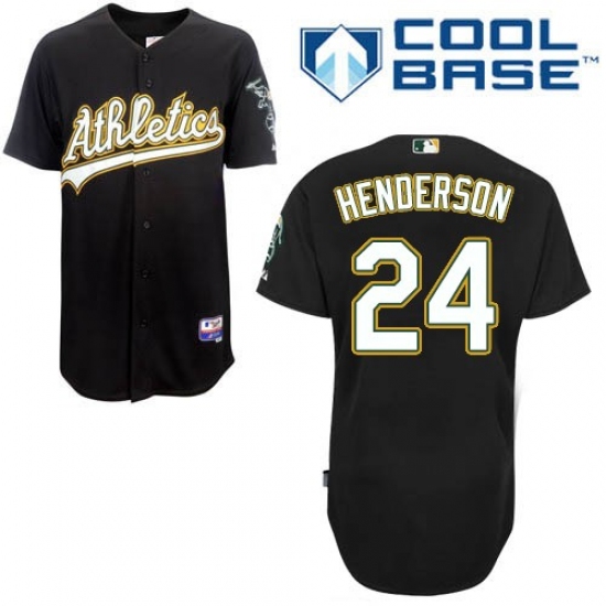 Men's Majestic Oakland Athletics #24 Rickey Henderson Replica Black Cool Base MLB Jersey - Ujersey