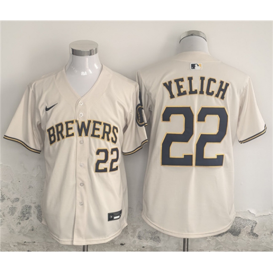 Men's Milwaukee Brewers #22 Christian Yelich Cream Home Limited Stitched Jersey - Ujersey