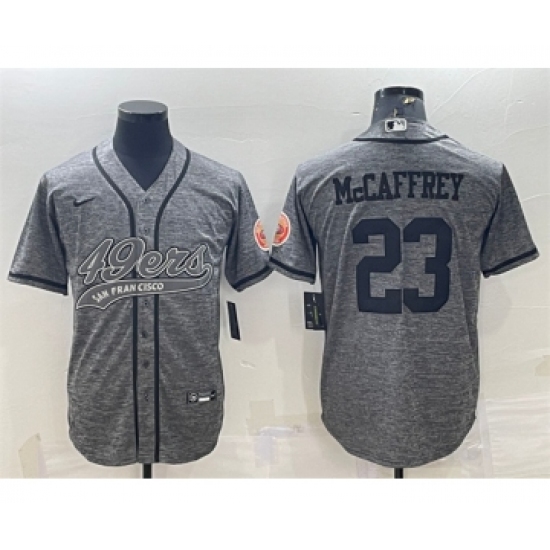 Men's San Francisco 49ers #23 Christian McCaffrey Gray With Patch Cool Base Stitched Baseball Jersey - Ujersey