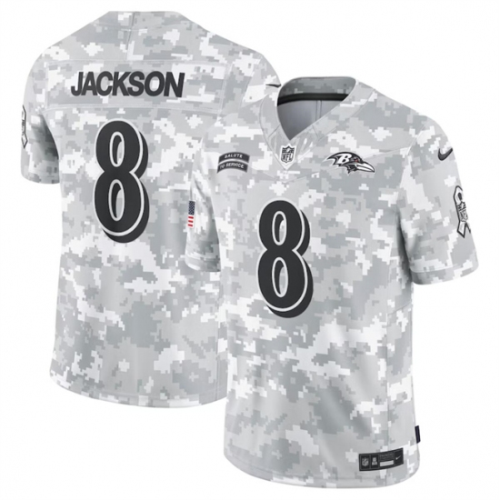 Men's Baltimore Ravens #8 Lamar Jackson 2024 Arctic Camo Salute To Service Limited Stitched Football Jersey - Ujersey