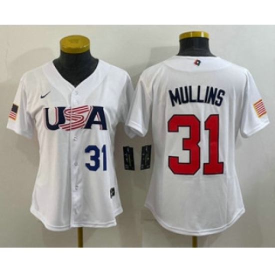 Women's USA Baseball #31 Cedric Mullins Number 2023 White World Classic Stitched Jerseys