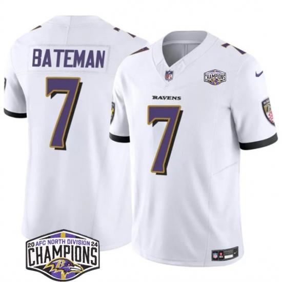 Men's Baltimore Ravens #7 Rashod Bateman White F.U.S.E 2024 AFC North Division Champions Vapor Limited Football Jersey - Ujersey
