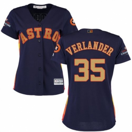 Women's Majestic Houston Astros #35 Justin Verlander Authentic Navy Blue Alternate 2018 Gold Program Cool Base MLB Jersey - Ujersey