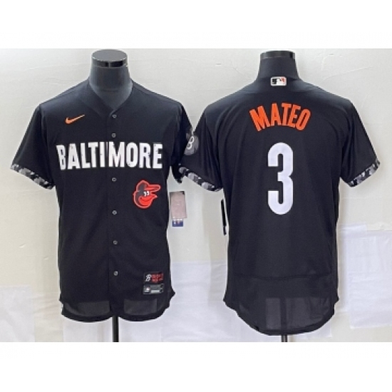 Men's Baltimore Orioles #3 Jorge Mateo Black 2023 City Connect Flex Base Stitched Jersey 1 - Ujersey