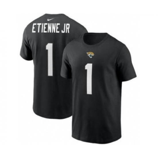 Men's Jacksonville Jaguars #1 Travis Etienne JR 2021 Black Football Draft First Round Pick Player Name & Number Football T-Shirt - Ujersey