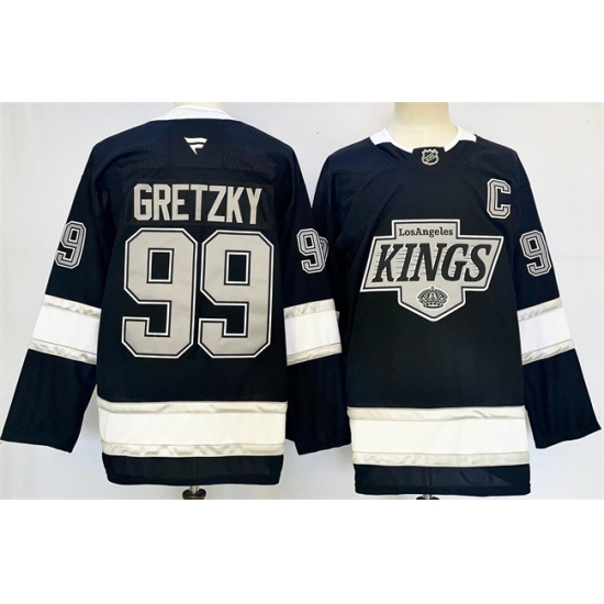 Men's Los Angeles Kings #99 Wayne Gretzky Black 2024-25 Home With C Stitched Hockey Jersey - Ujersey