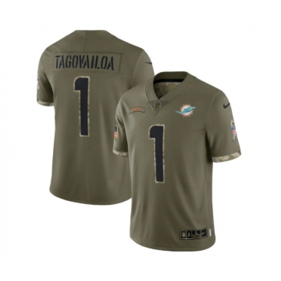 Men's Miami Dolphins #1 Tua Tagovailoa 2022 Olive Salute To Service Limited Stitched Jersey - Ujersey
