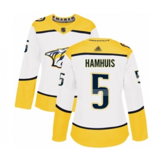 Women's Nashville Predators #5 Dan Hamhuis Authentic White Away Hockey Jersey - Ujersey