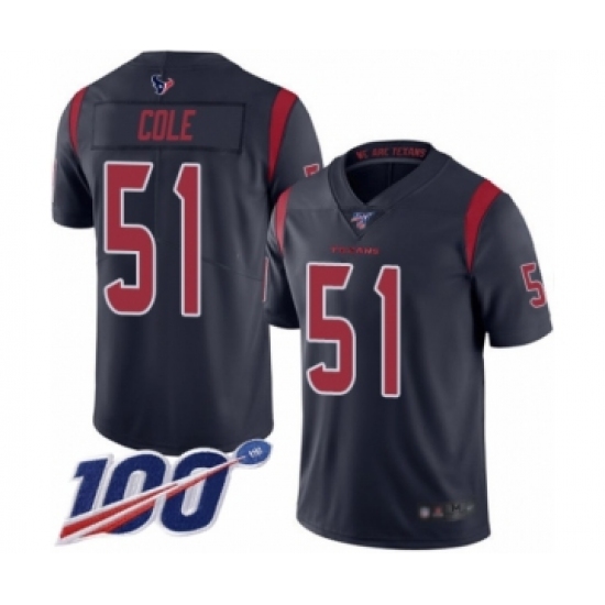 Men's Houston Texans #51 Dylan Cole Limited Navy Blue Rush Vapor Untouchable 100th Season Football Jersey - Ujersey
