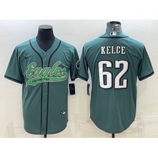 Men's Philadelphia Eagles #62 Jason Kelce Green With Patch Cool Base Stitched Baseball Jersey - Ujersey