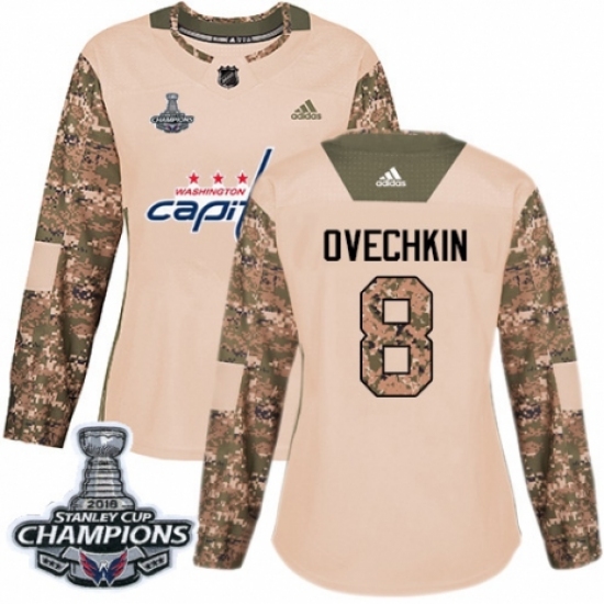 Women's Adidas Washington Capitals #8 Alex Ovechkin Authentic Camo Veterans Day Practice 2018 Stanley Cup Final Champions NHL Jersey - Ujersey