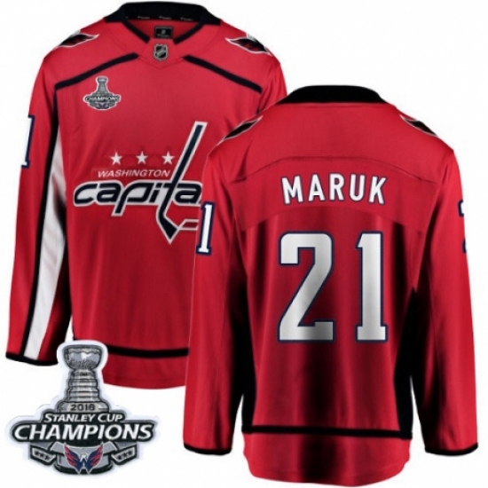 Men's Washington Capitals #21 Dennis Maruk Fanatics Branded Red Home Breakaway 2018 Stanley Cup Final Champions NHL Jersey - Ujersey
