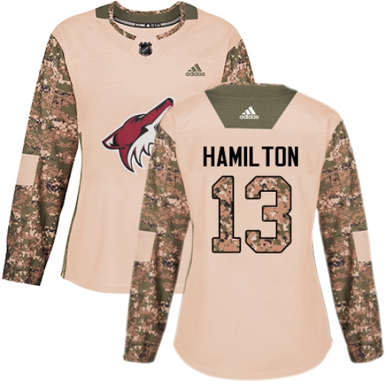 Women's Adidas Arizona Coyotes #13 Freddie Hamilton Authentic Camo Veterans Day Practice NHL Jersey - Ujersey