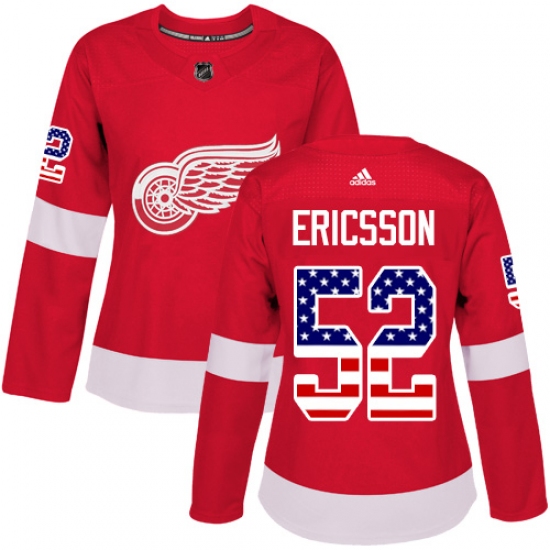 Women's Adidas Detroit Red Wings #52 Jonathan Ericsson Authentic Red USA Flag Fashion NHL Jersey - Ujersey